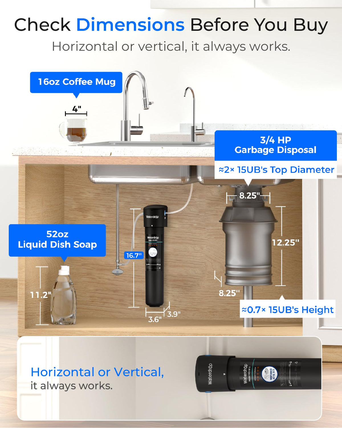 Waterdrop 15UB system on kitchen sink delivering fresh-tasting water