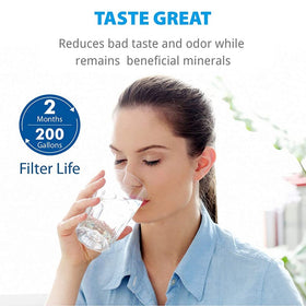 Graphic shows replacement every two months or 200 gallons