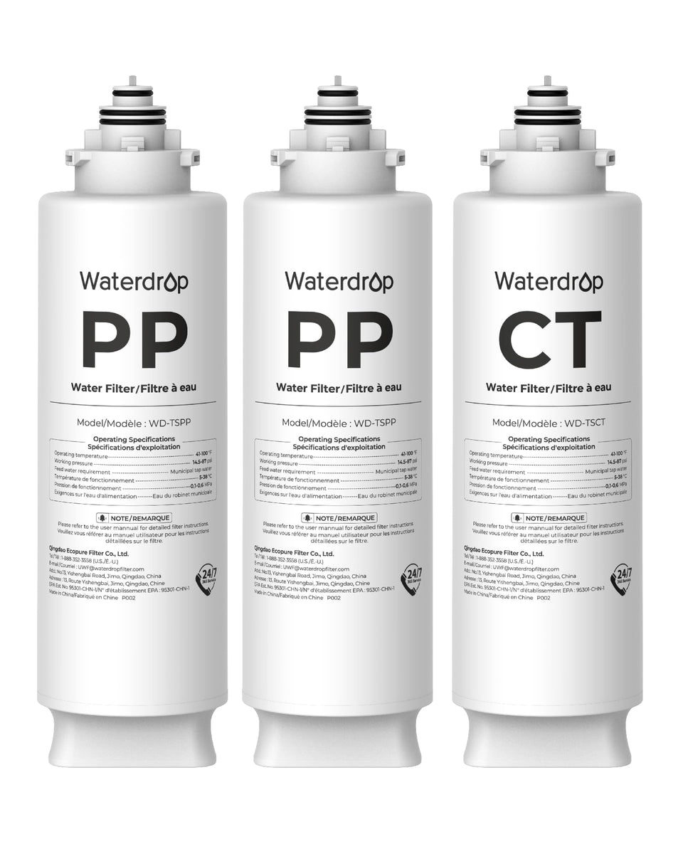 Waterdrop 2TSPP TSCT under-sink filter packaging shows compact design for easy storage