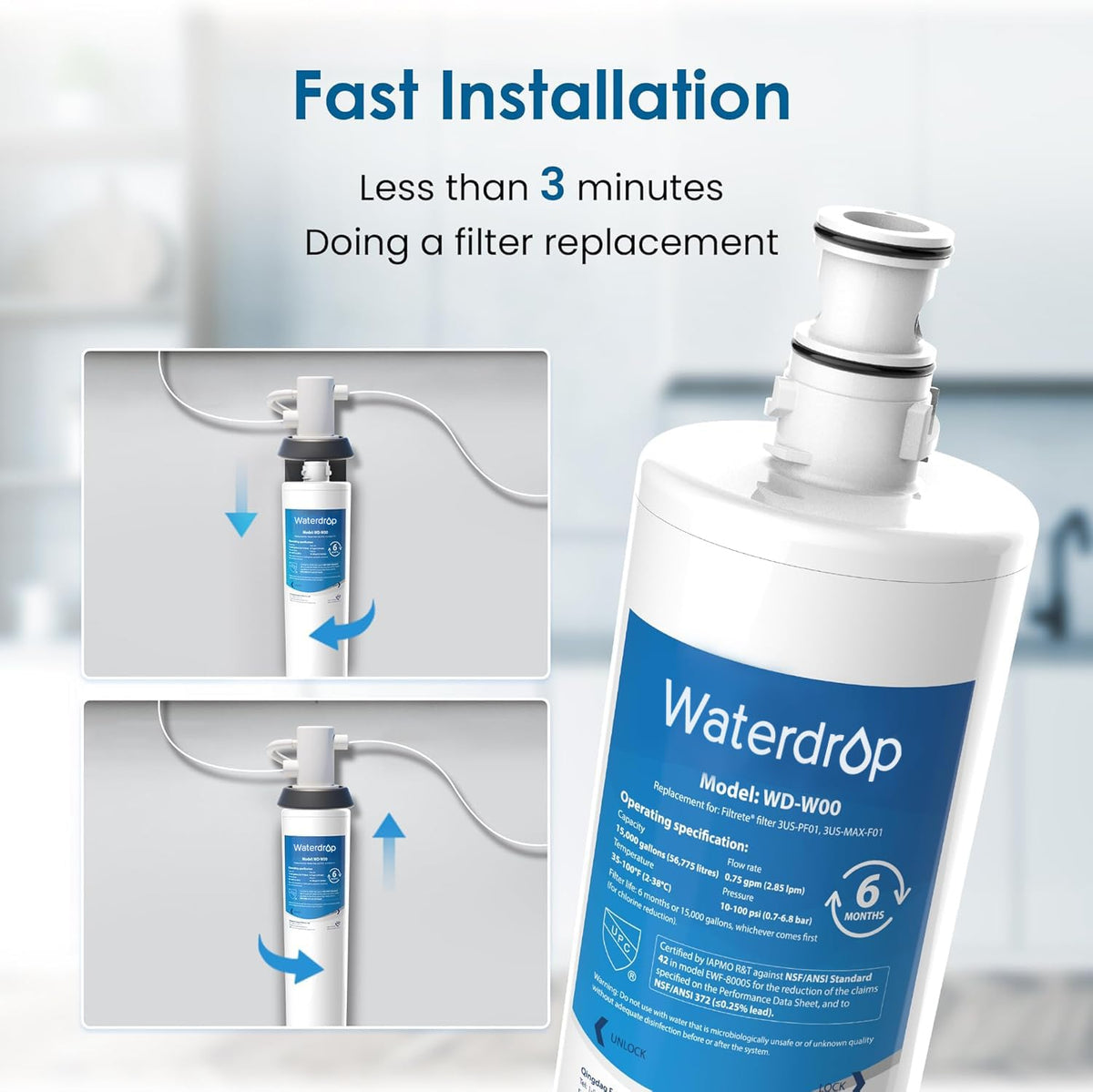 BPA-free and lead-free construction highlighted in Waterdrop filter design
