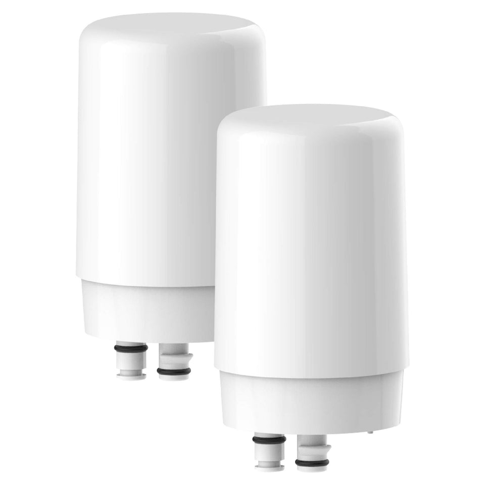 Waterdrop 7027W faucet filter installed on a kitchen tap for purified water.