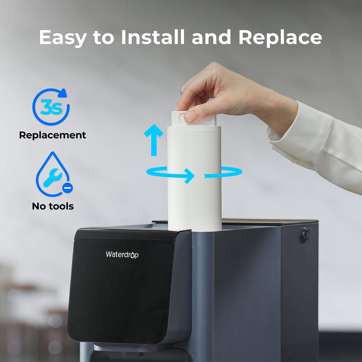 Waterdrop A1-CF filtration media: PP cotton, carbon rod, scale inhibitor.