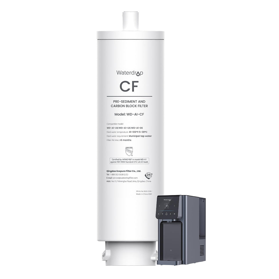 Waterdrop A1-CF filter front view, compact countertop design for clearer water.