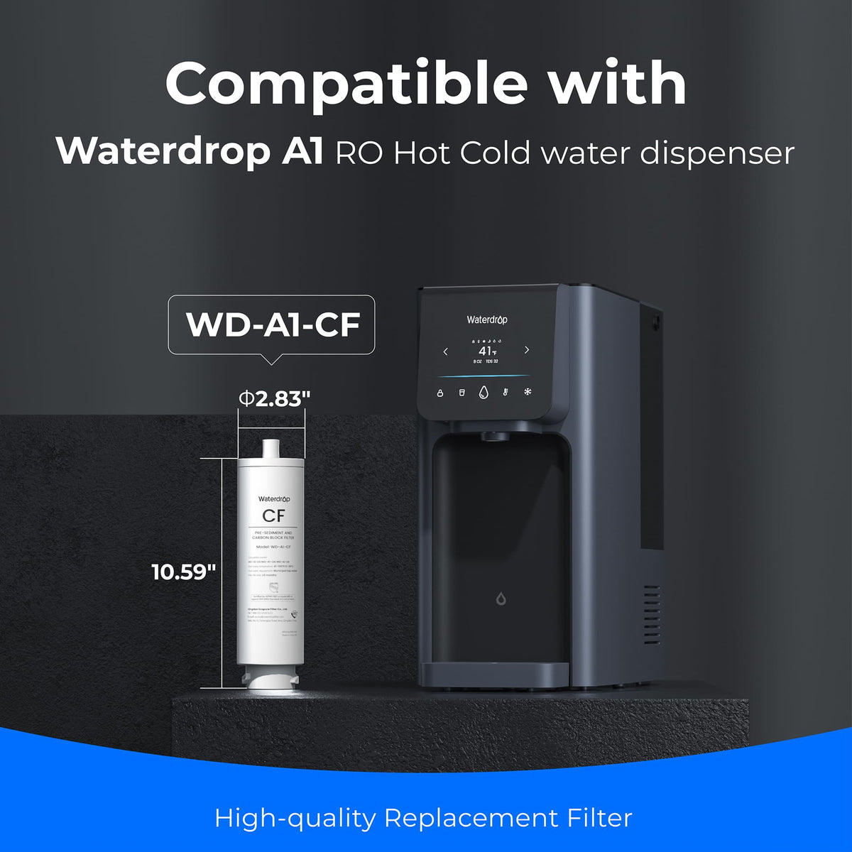 Waterdrop A1-CF filter packaging, ready for safe filtration at home.