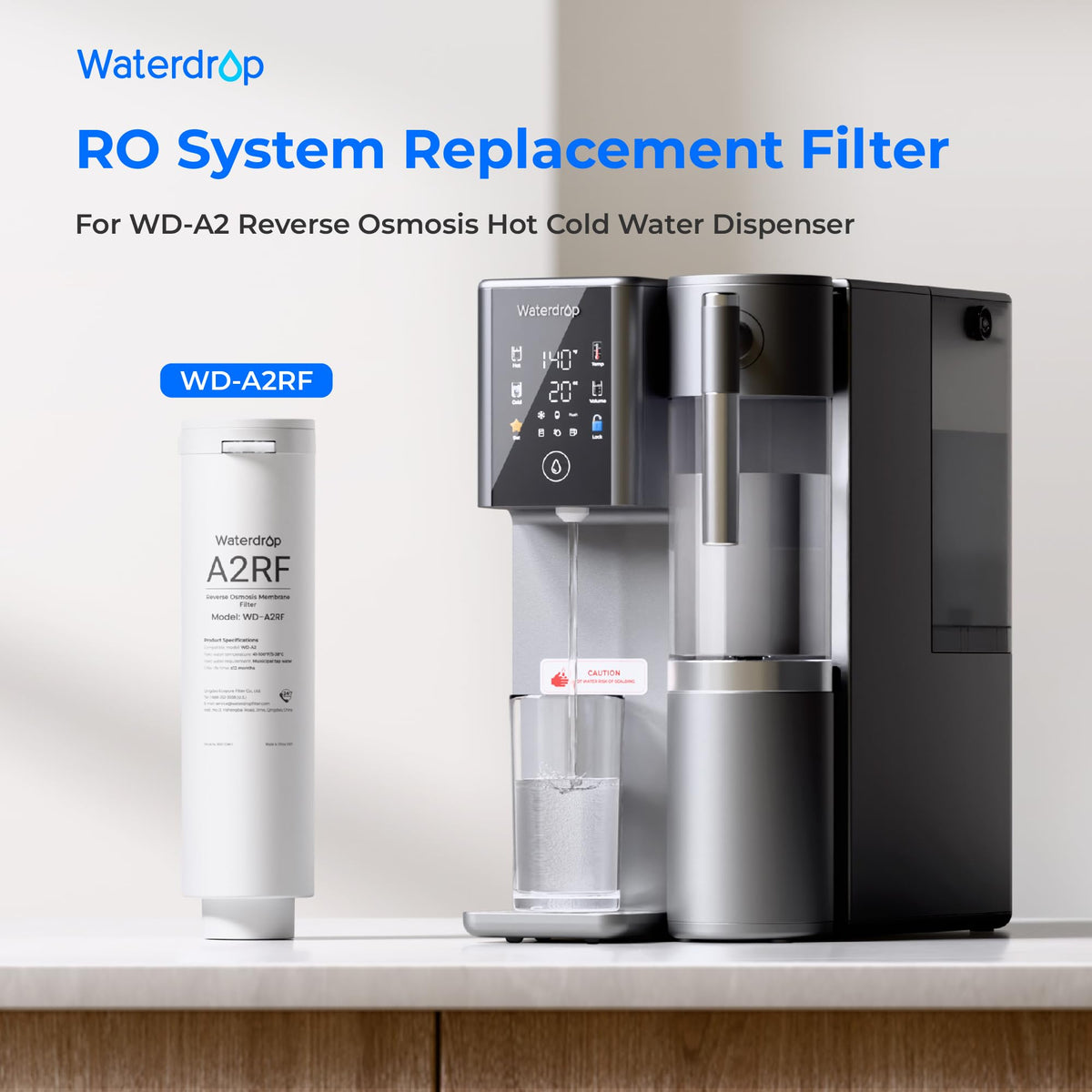 Waterdrop A2RF replacement shown with 3-second install for convenience.