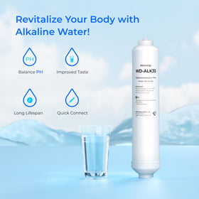 Waterdrop ALK35 pouring water shows enhanced alkaline taste and hydration.