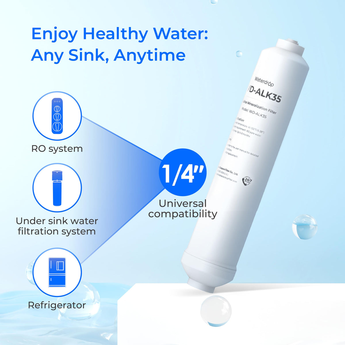 Waterdrop ALK35 mineralization upgrade boosts mineral content for balanced hydration.