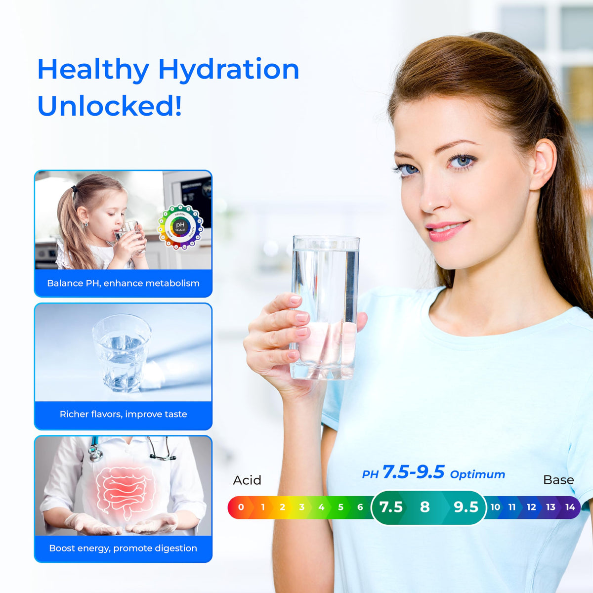 Waterdrop ALK35 pH balance with glass highlights potential pH-friendly beverages.