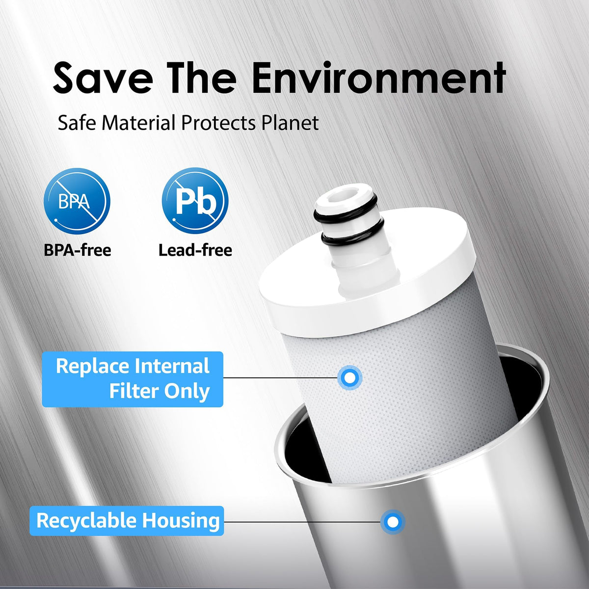 Waterdrop C3 recyclable housing reduces waste and supports sustainability.