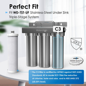 Waterdrop C3 replacement cartridge shown for quick, twist-off installation.