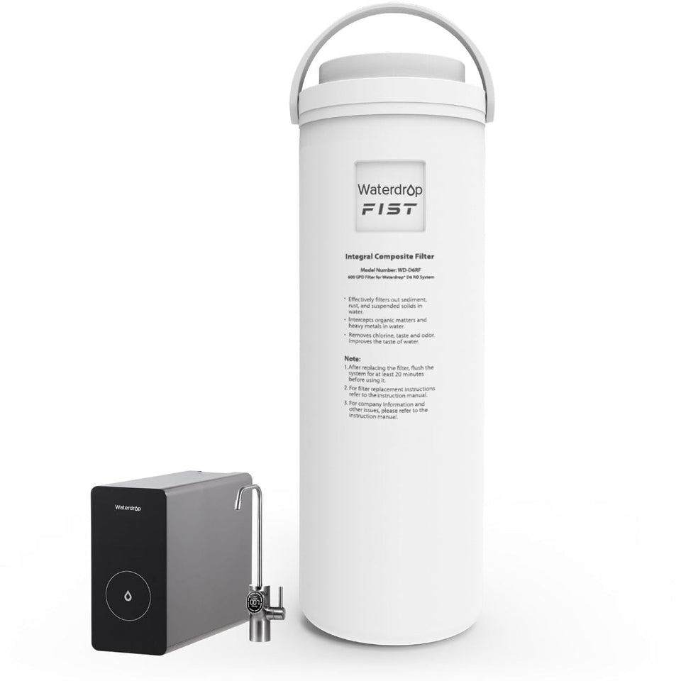 Waterdrop D6RF filter front view, compact and easy-to-install for cleaner water at home.