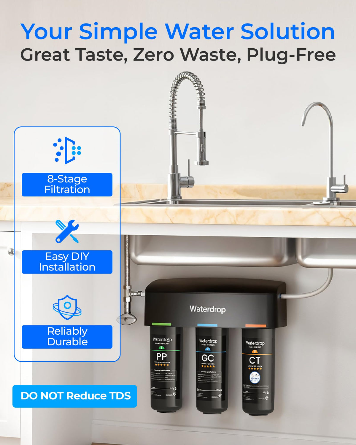 Waterdrop dedicated stainless faucet for separate purified water
