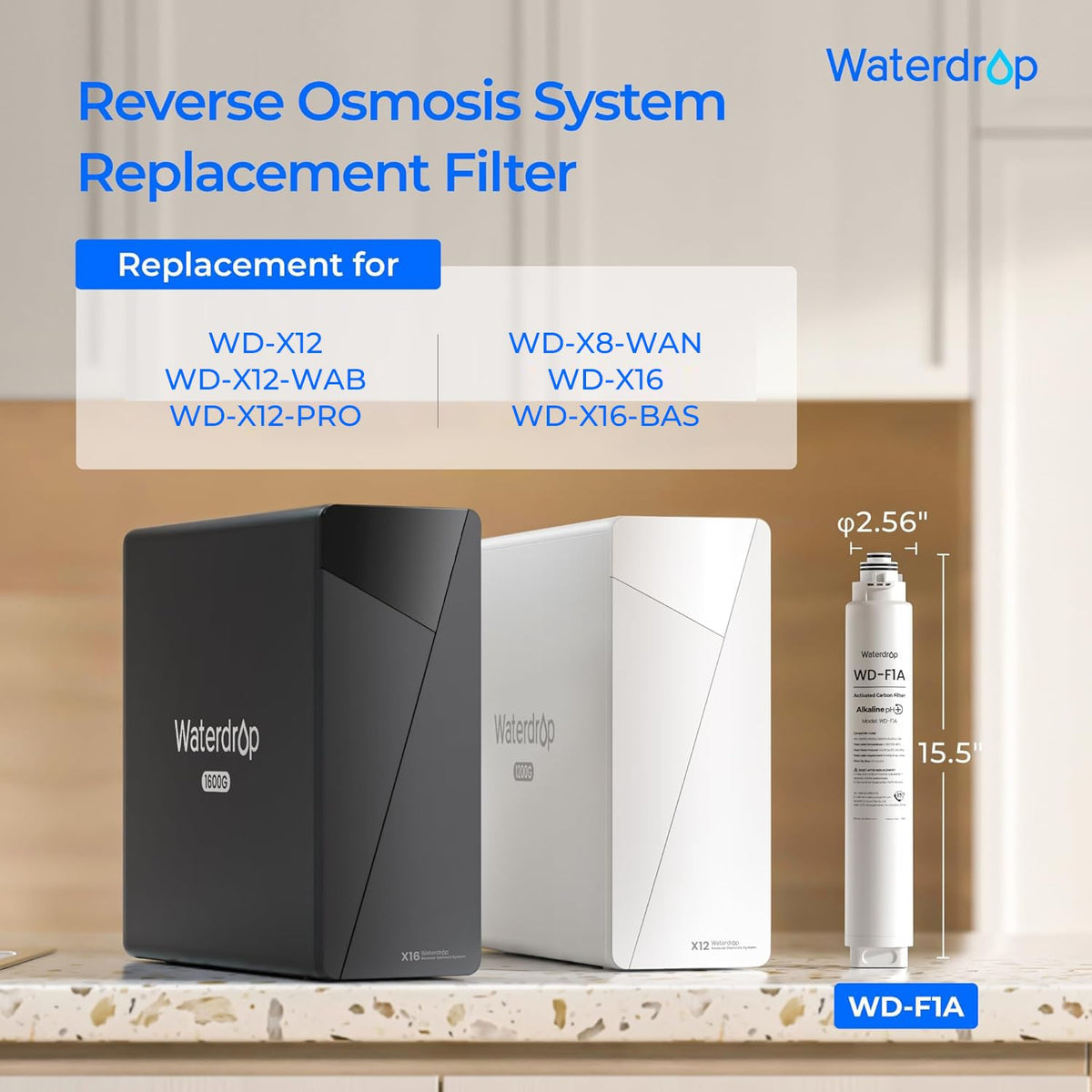 Waterdrop F1A under-sink RO system installation shows compact, organized setup