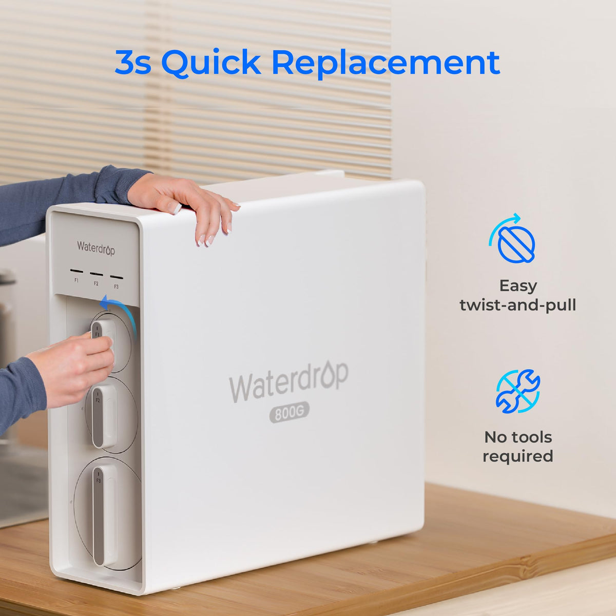 A glass of water poured from Waterdrop F1G for better taste