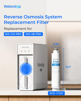 Waterdrop F2W filter assembly demonstrates compact, clean installation ready for under sink
