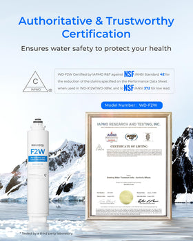 Waterdrop F2W replacement in 3 seconds emphasizes tool free, quick refresh for daily use