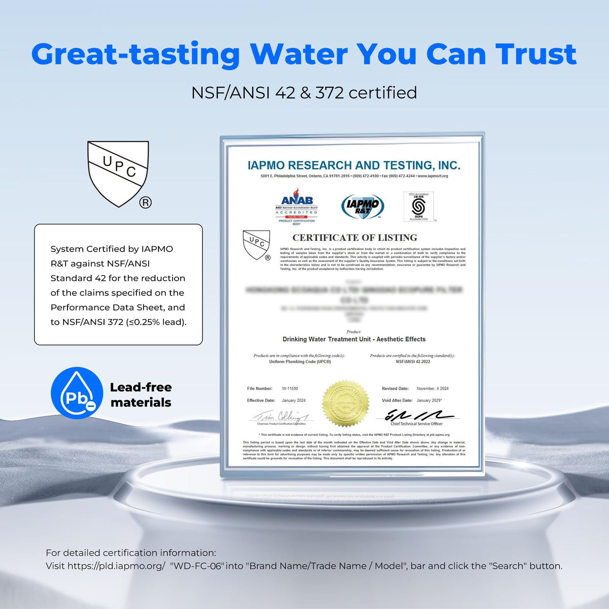 320 gallons filter life label for Waterdrop FC-06