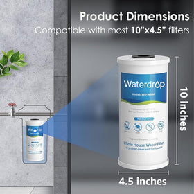 Waterdrop FXHTC filter cartridge close-up highlighting 5-micron filtration