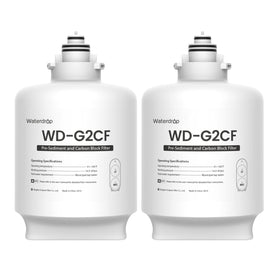 Waterdrop G2-2CF filter front view shows compact design for under-sink use