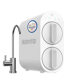 Waterdrop G2 RO system front view showing compact tankless setup and under-sink fit