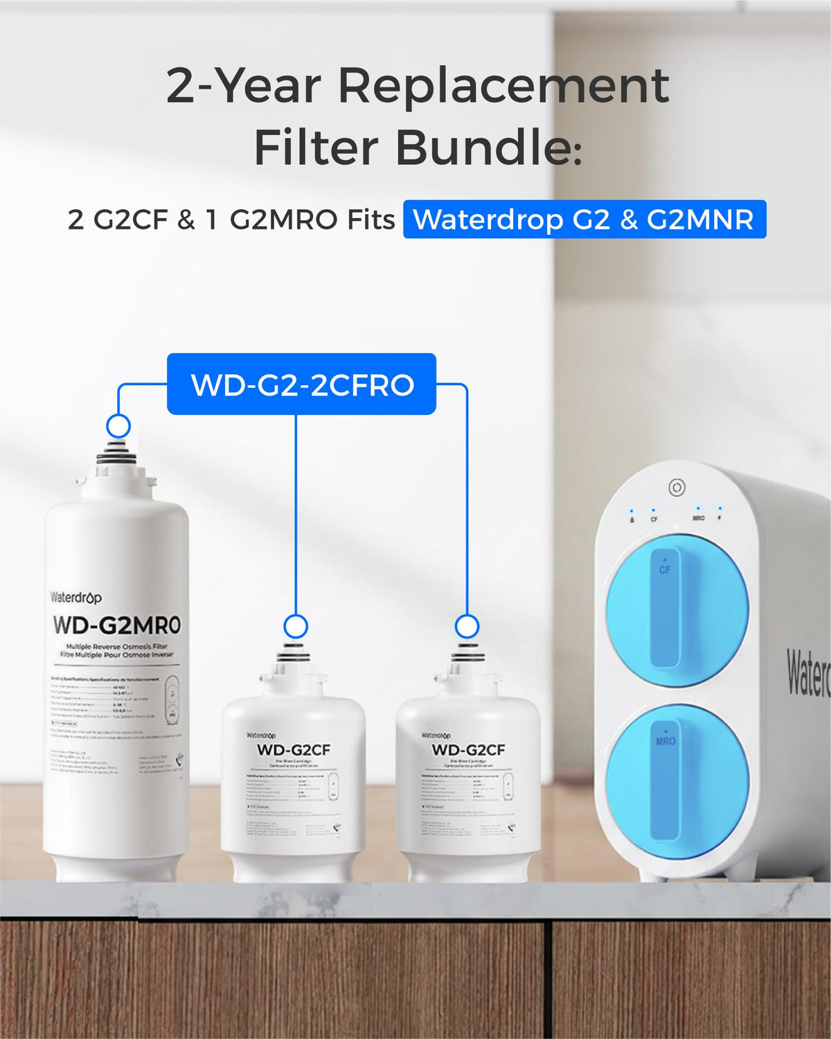 Waterdrop G2CFRO filter installation twist demonstrates quick, tool-free replacement.