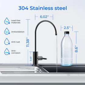 Waterdrop G2FCT-BLK faucet angle view shows 360-degree swivel spout for versatile use.