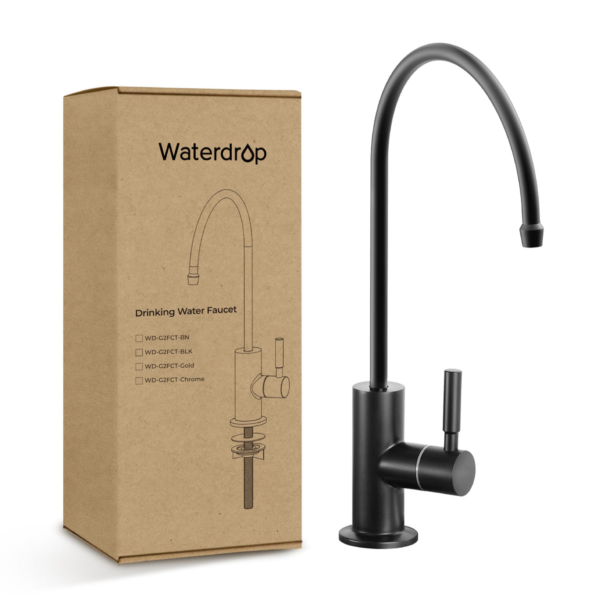 Waterdrop G2FCT-BLK faucet close-up in stainless steel highlighting lead-free design.