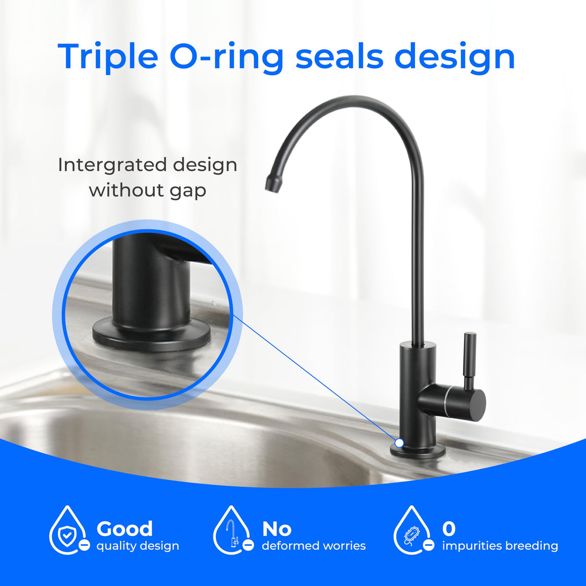 Waterdrop G2FCT-BLK faucet body in matte black finish for modern kitchen appearance.