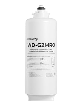 Waterdrop G2MRO filter front view highlights durable RO filtration for clean taste