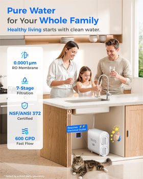 Waterdrop G2P600 seven-stage filtration diagram highlighting lead-free materials