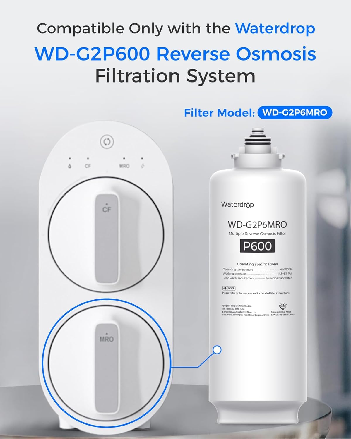 Waterdrop G2P6MRO being installed with a quick twist, tool-free
