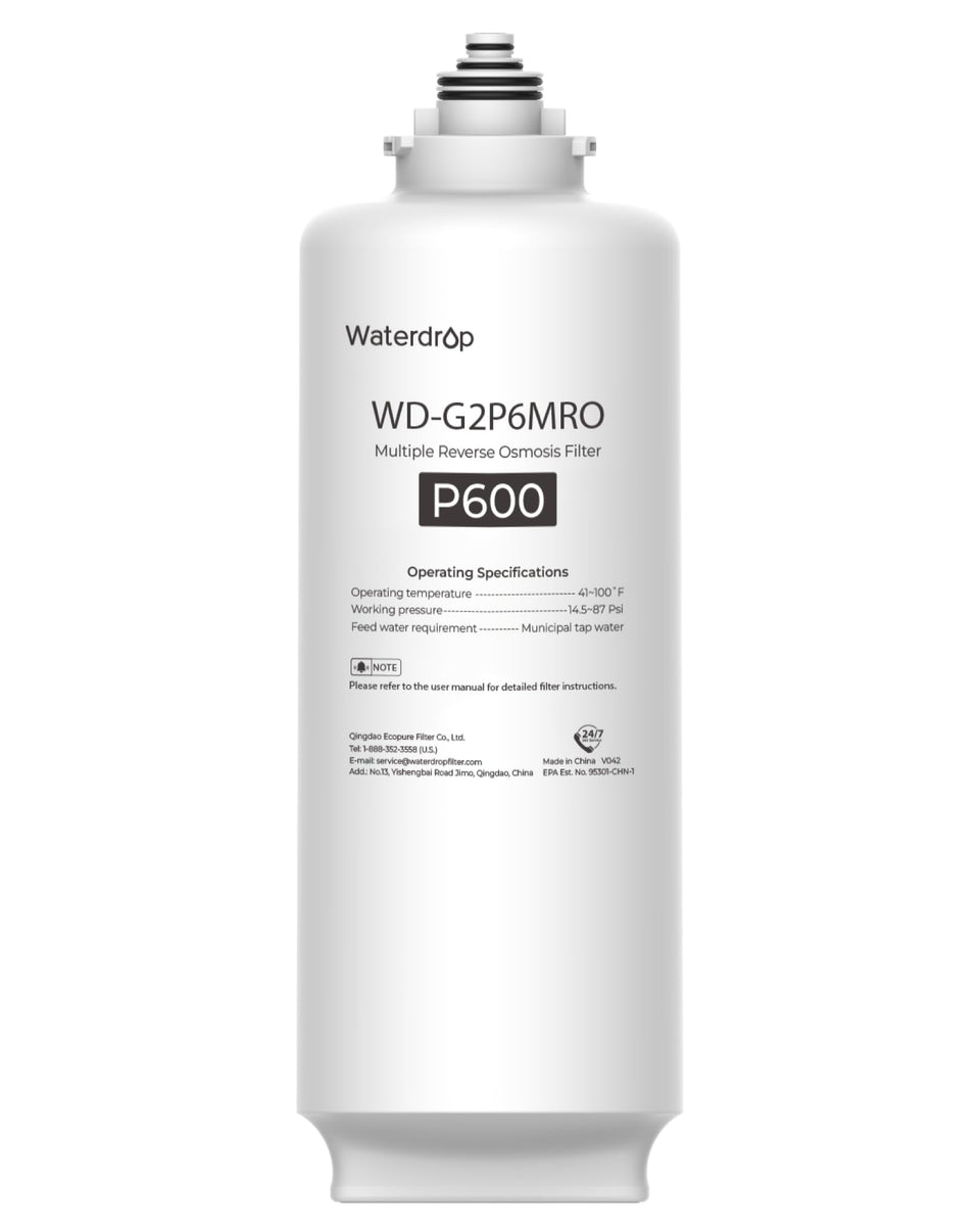 Waterdrop G2P6MRO filter packaging highlighting long 24-month life