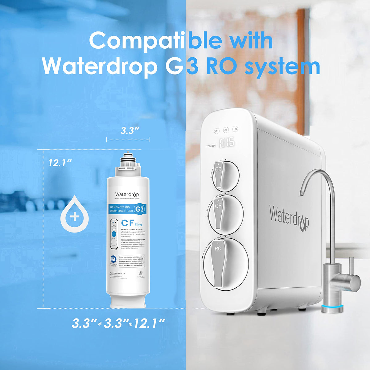 Waterdrop G3-N1CF activated carbon coconut-shell block capturing odors and organics