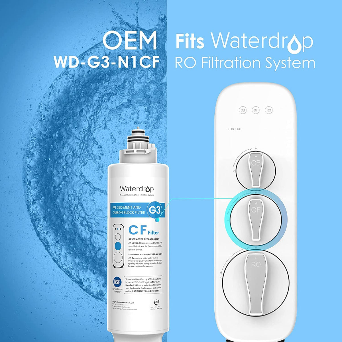Waterdrop G3-N1CF fits G3-W, G3P600, and G3P800 RO systems