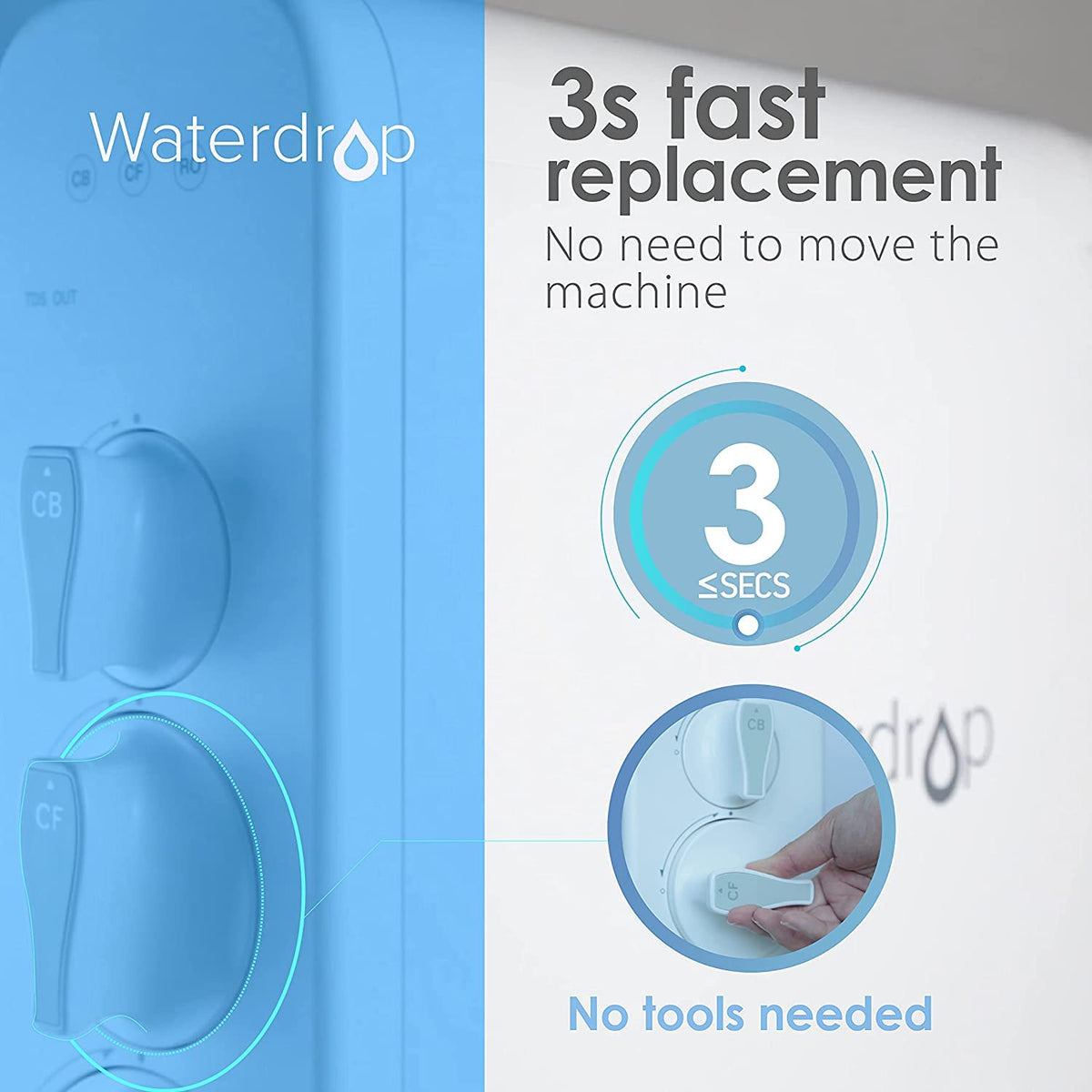 Waterdrop G3-N1CF easy twist installation demonstrating tool-free replacement