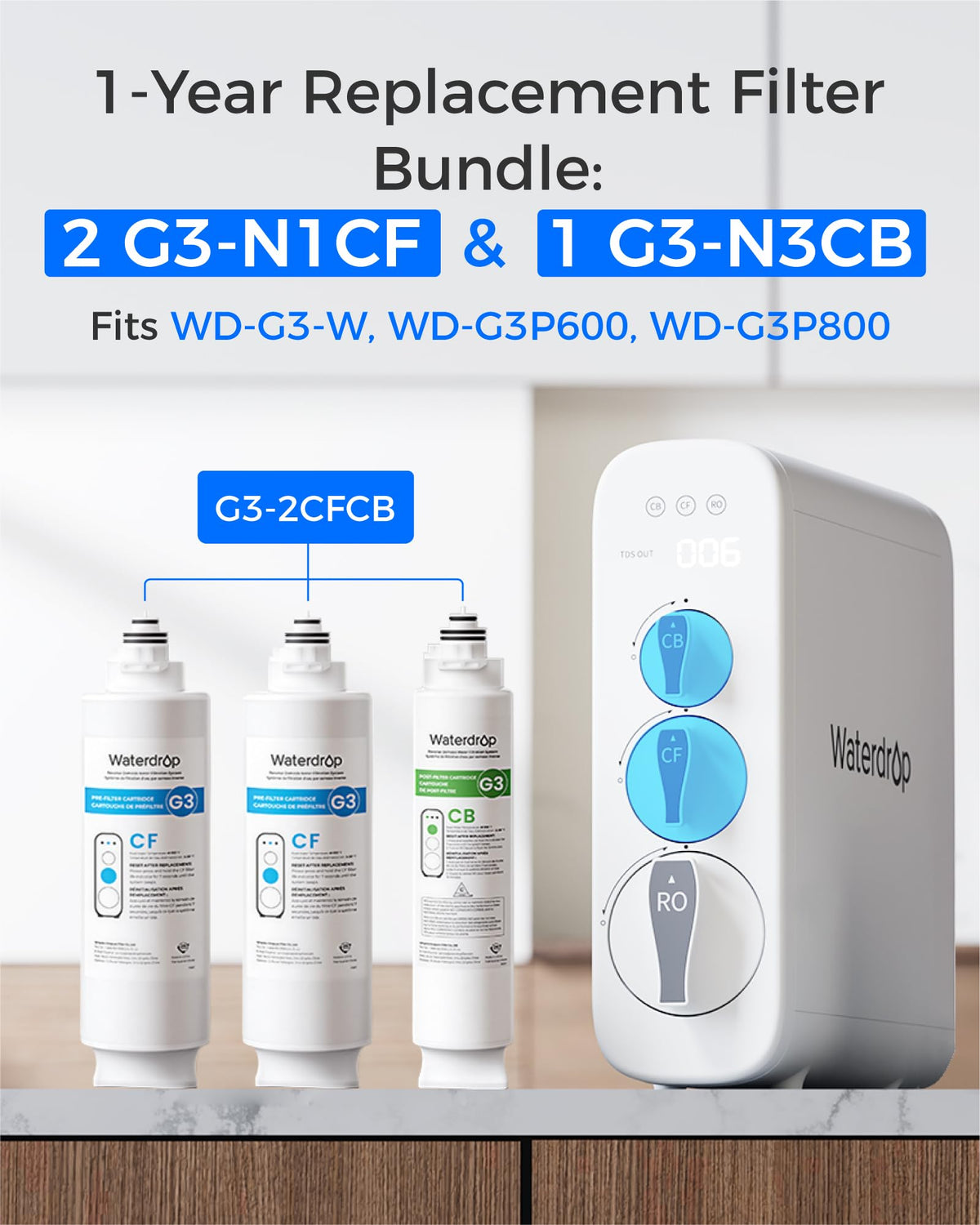 Waterdrop G3-N1CF filter, first stage helps remove sand and rust for clearer water.