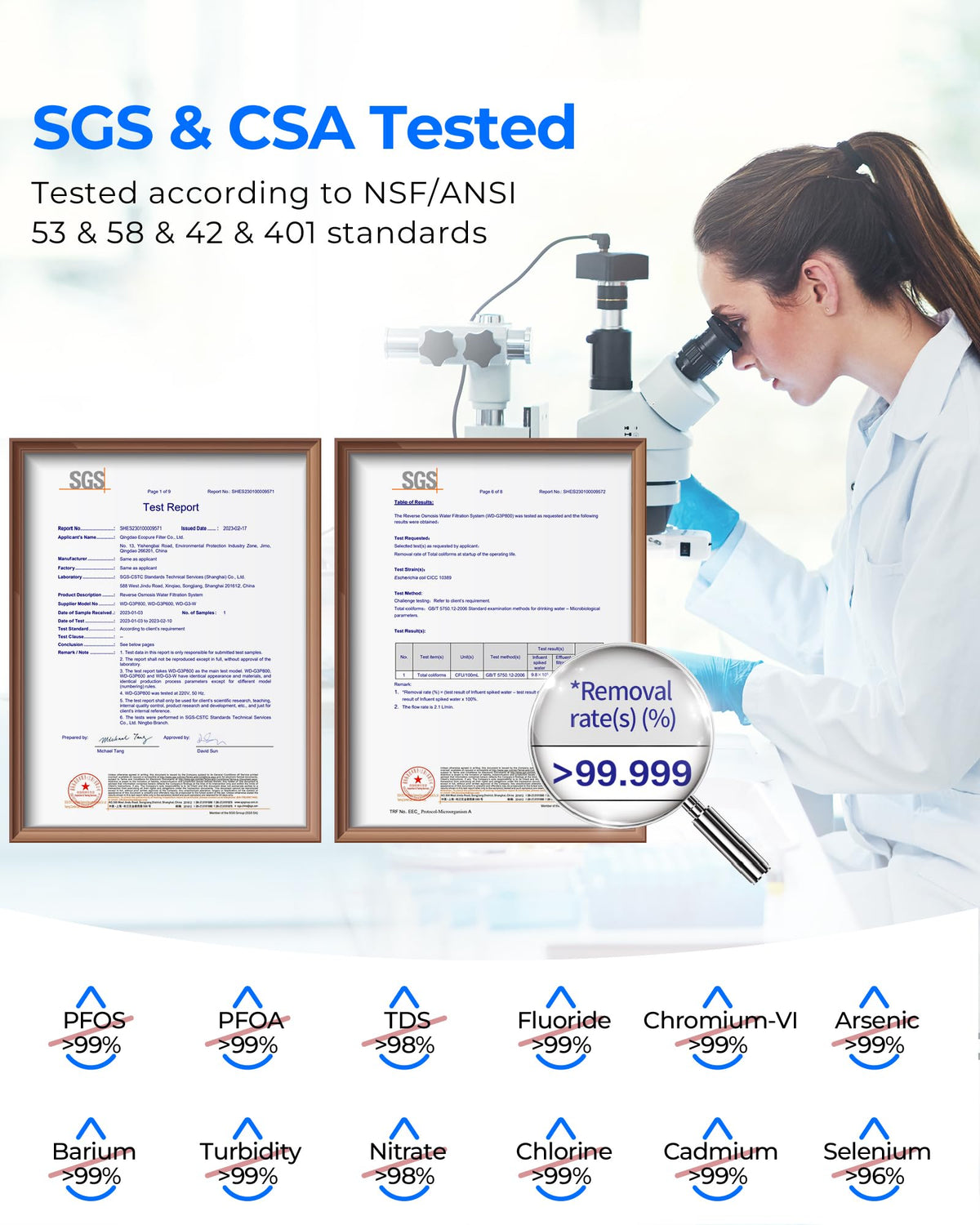 Waterdrop G3P800 ten-stage filtration cartridges illustrate comprehensive contaminant reduction.