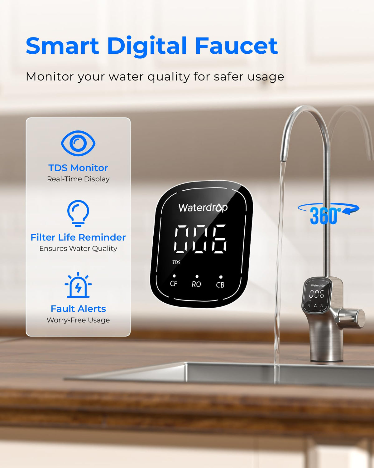 Waterdrop G3P800 purified water dispensing delivers a cup of water quickly.