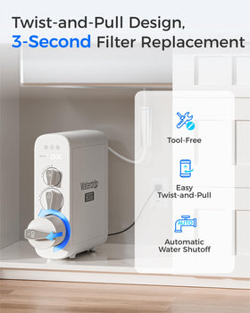 Waterdrop G3P800-RO filter ready-to-use water sample after replacement.