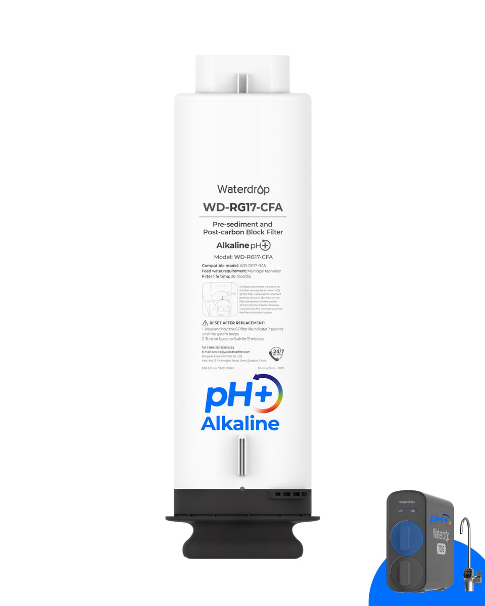 Waterdrop G5P700A-CF filter package showing 8-stage filtration for clean water
