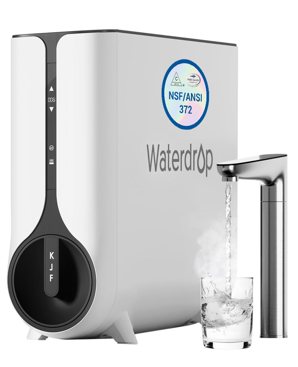 Waterdrop KJ600 instant hot water dispenser in action, ideal for tea and coffee