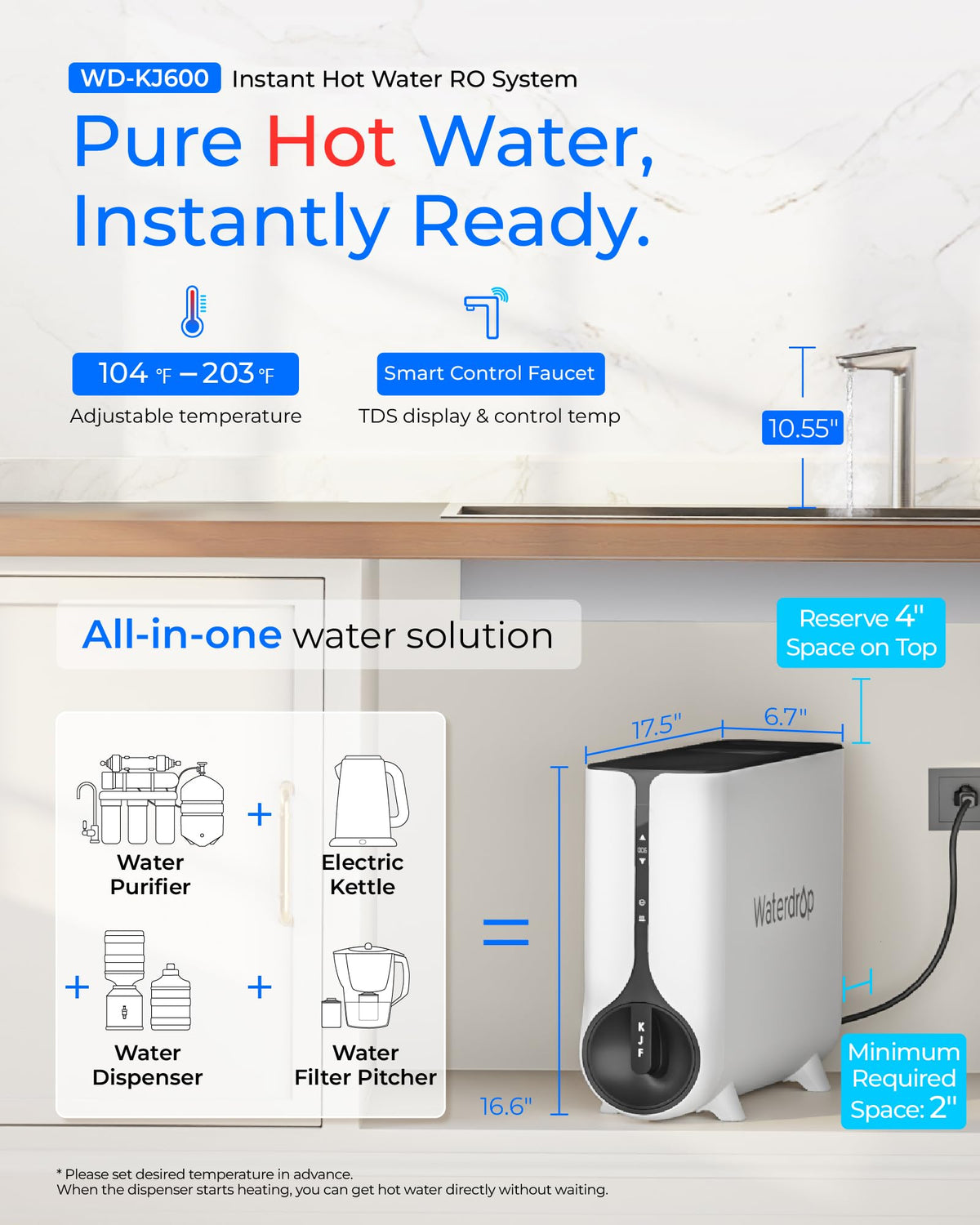 Waterdrop KJ600 RO system with heating, purification and heating integration