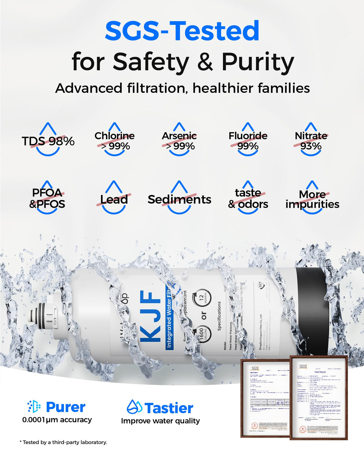 Waterdrop KJ600 smart faucet display showing TDS and filter status