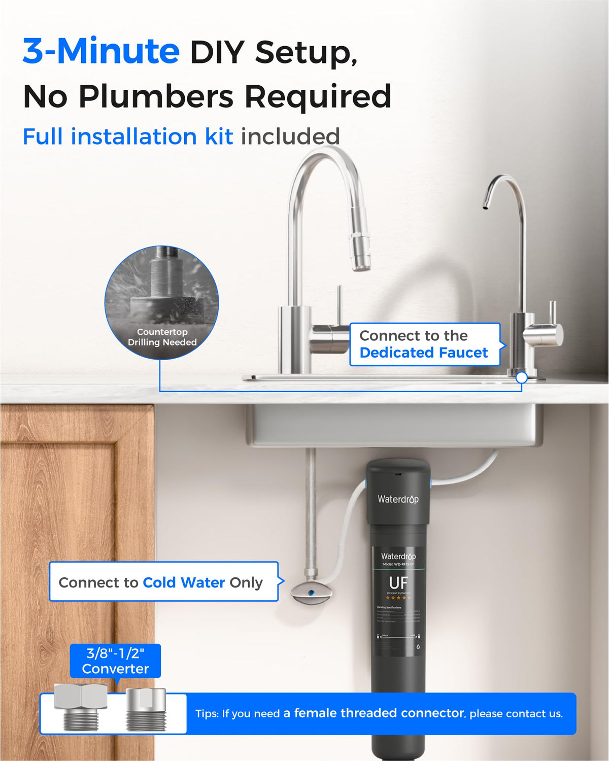 Waterdrop lead-free faucet provides safe drinking water at home.