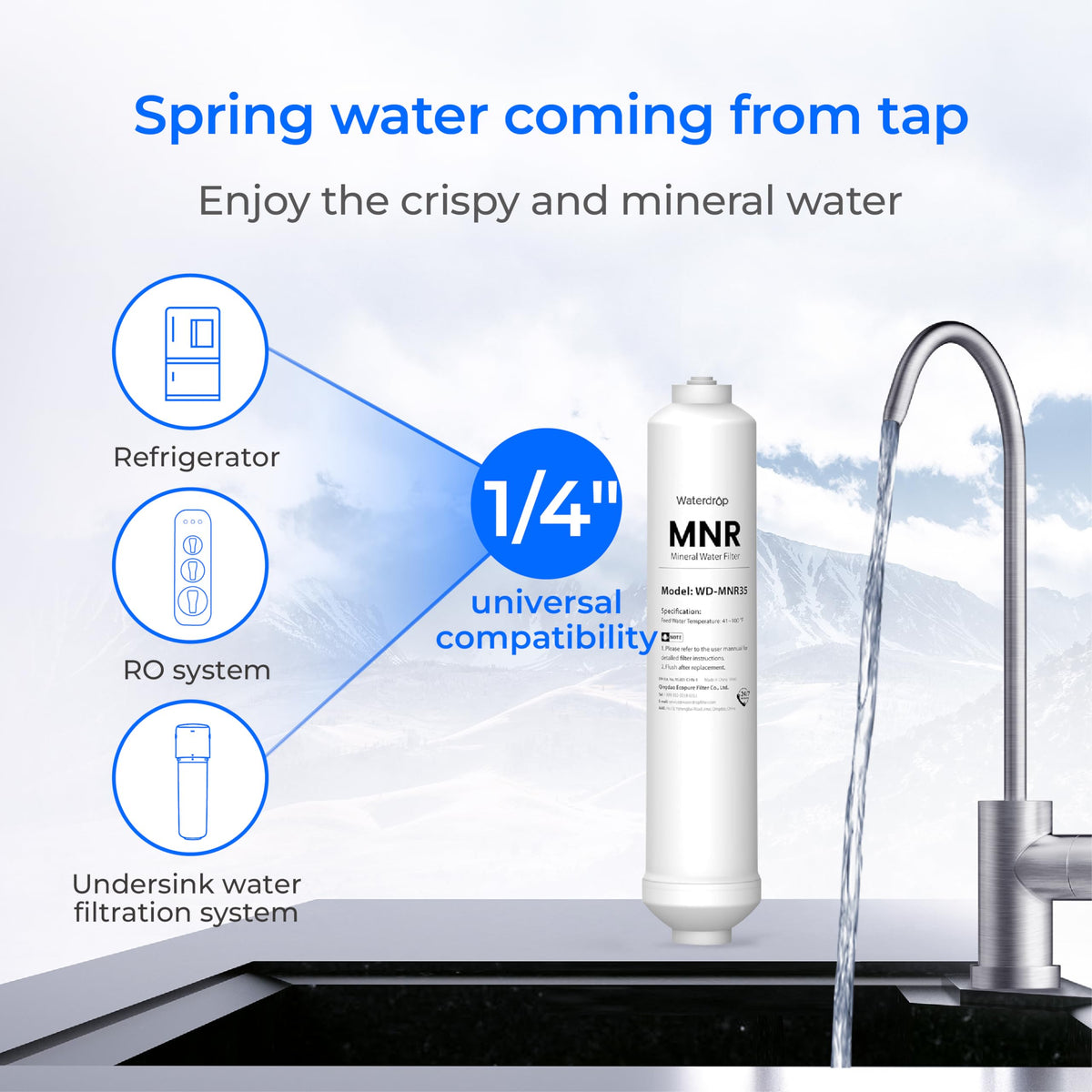 Waterdrop MNR35 under-sink 1/4-inch quick-connect fittings enable tool-free connections