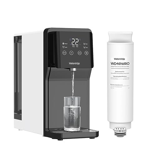 Waterdrop N1-MRO filter front view showing compact, space-saving design.