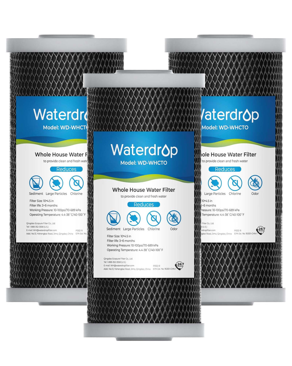 Waterdrop whole-house filter packaging ready for installation and replacement.