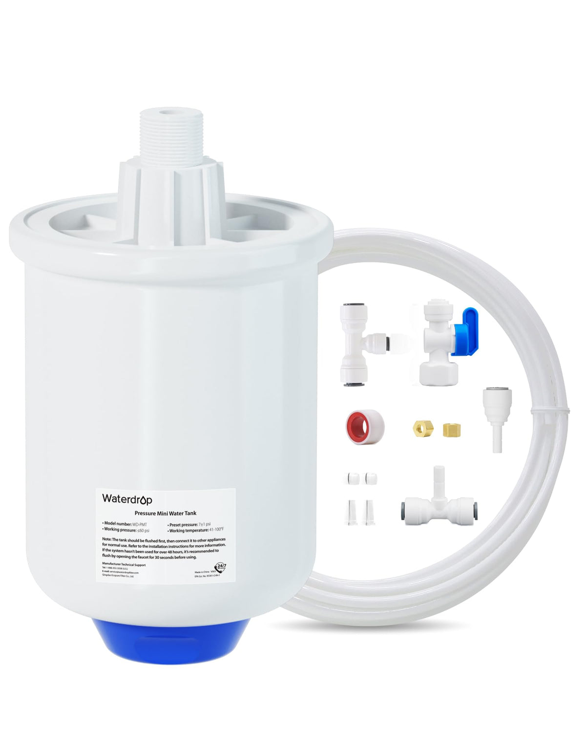Waterdrop PMT small tank front view for compact RO storage