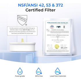Waterdrop PT-72W filter cartridge enables 5-stage filtration for crisp water.