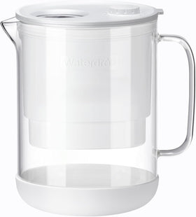 Waterdrop PT-72W glass pitcher front view, showcasing eco-friendly filtration.